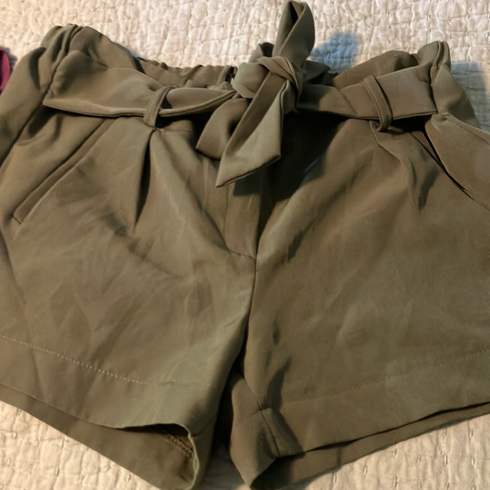 Women's Olive Green Tie-Waist Shorts